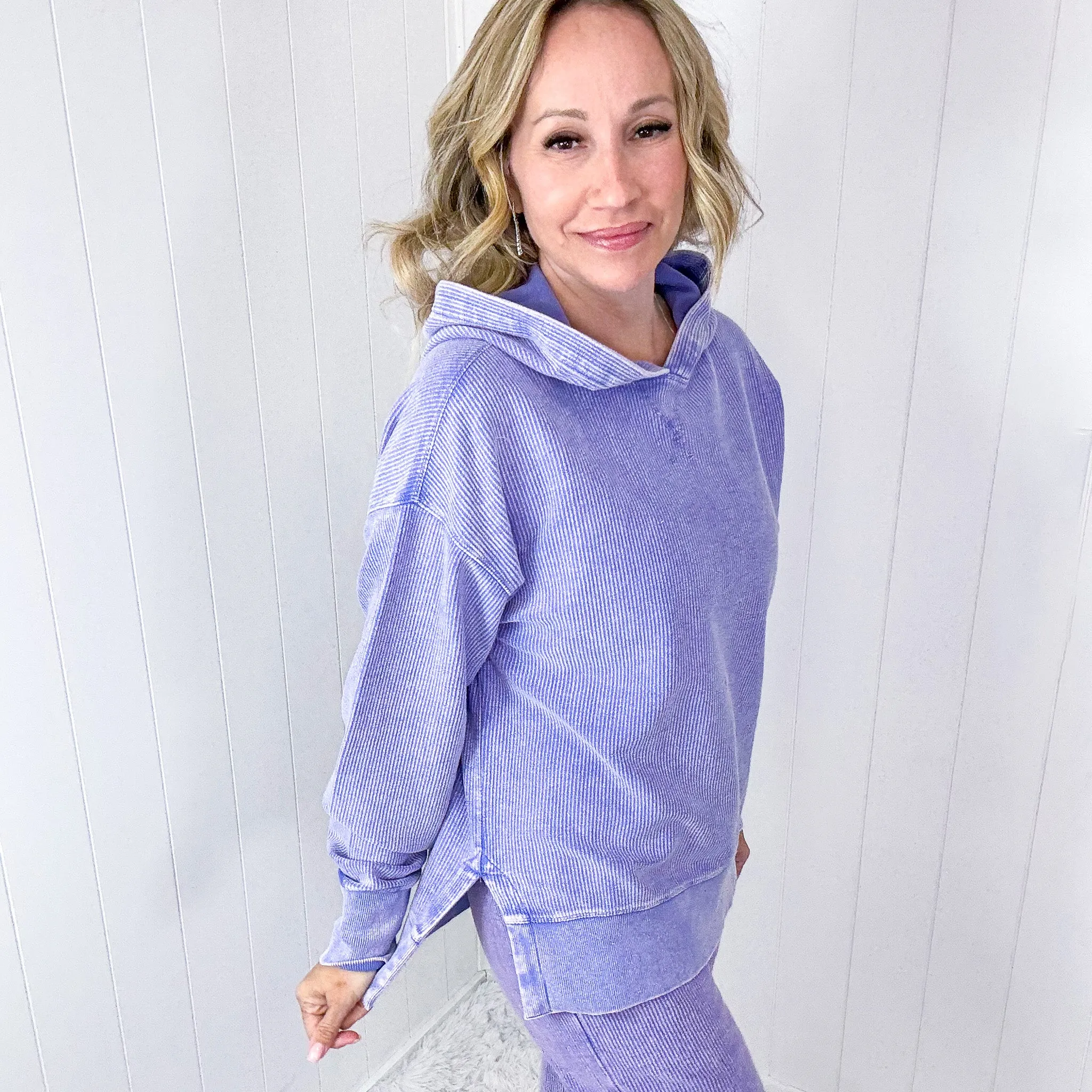 Lavender Love Luxe Snow Washed Corded Pullover Hoodie