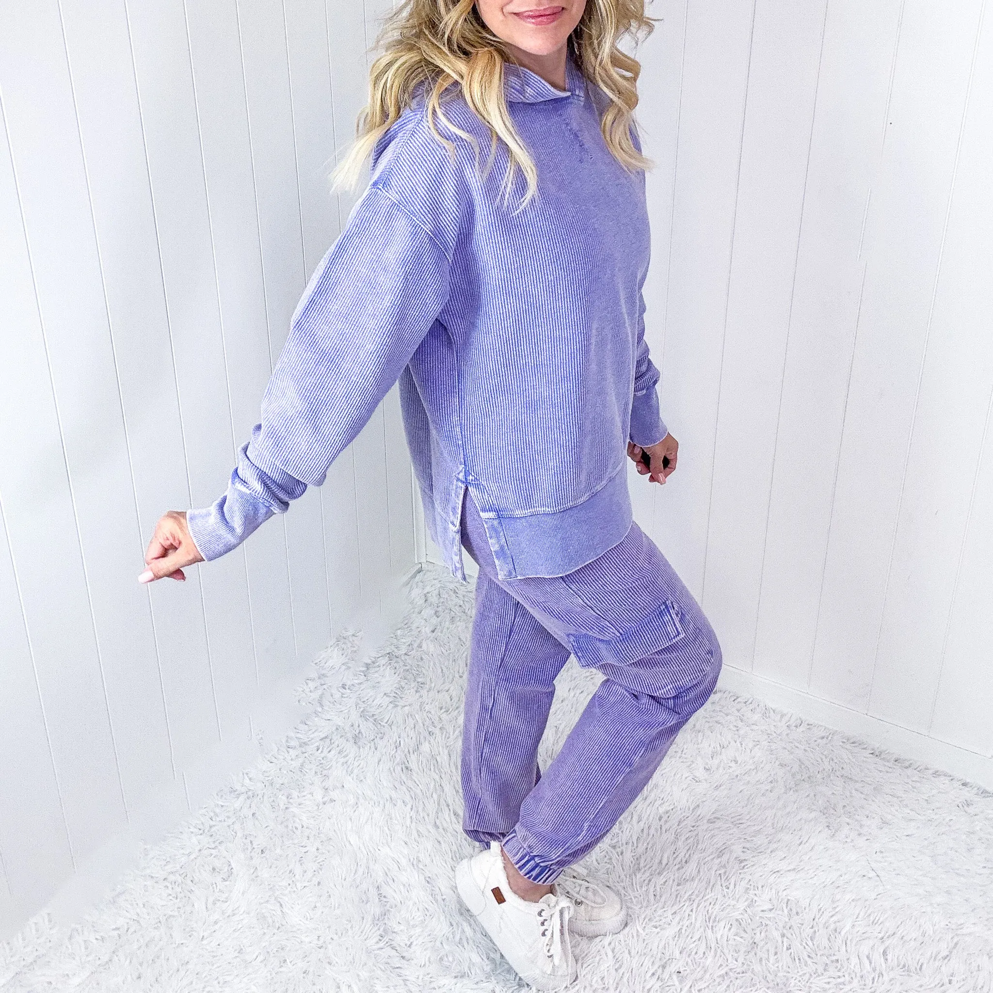 Lavender Love Luxe Snow Washed Corded Pullover Hoodie