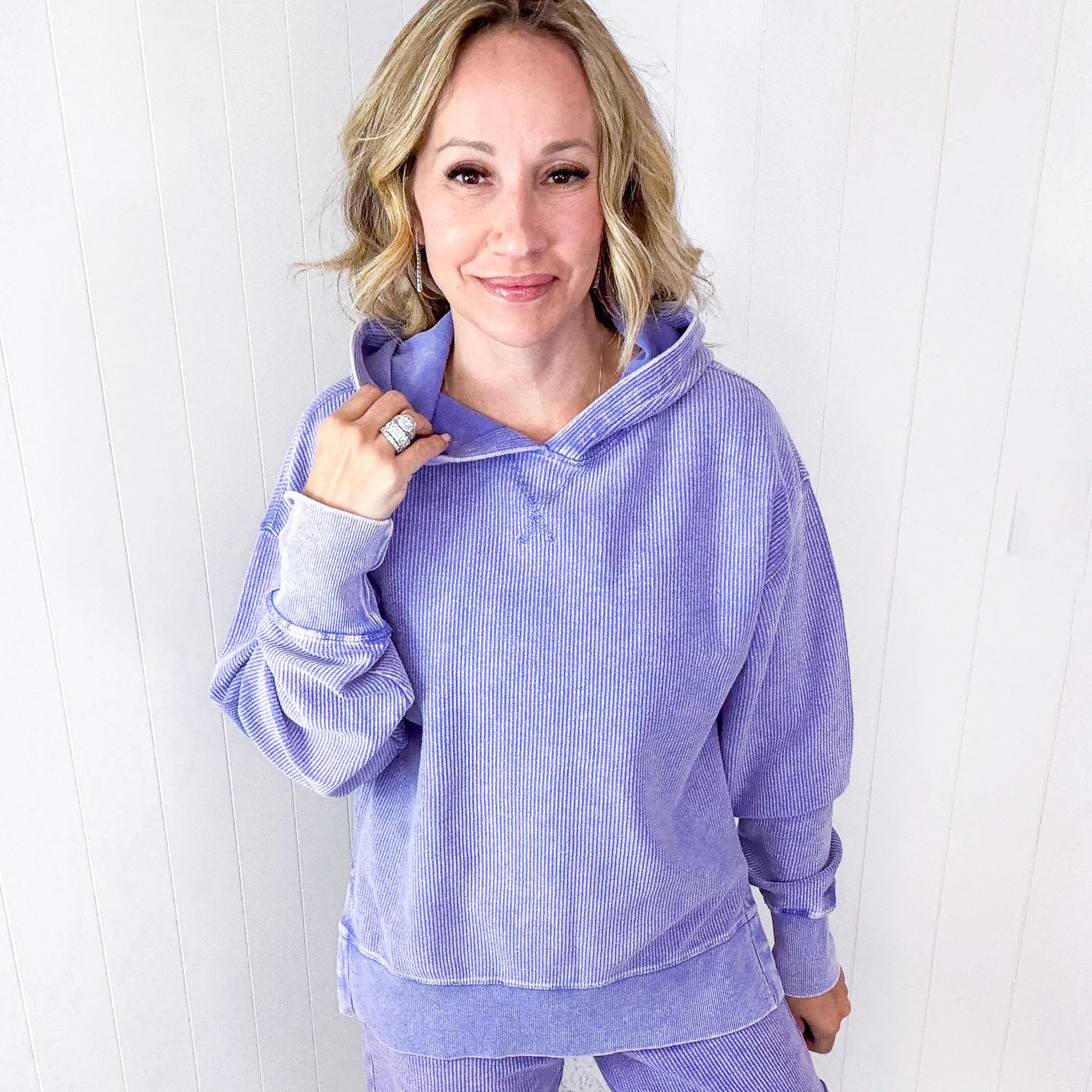 Lavender Love Luxe Snow Washed Corded Pullover Hoodie