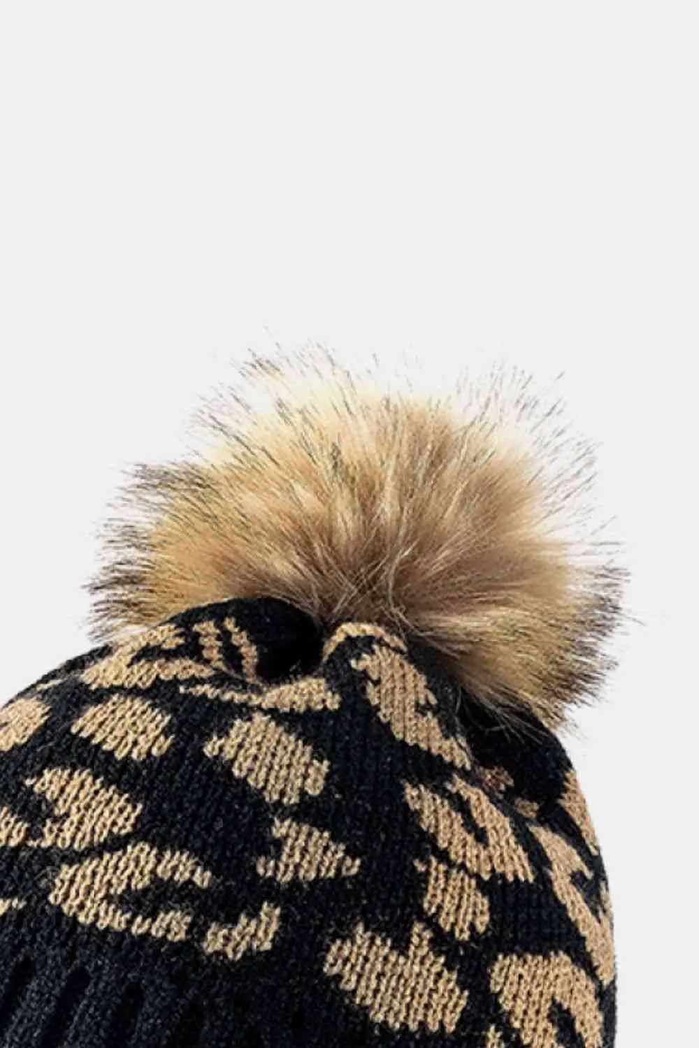 Leopard Pom-Pom Cuffed Beanie