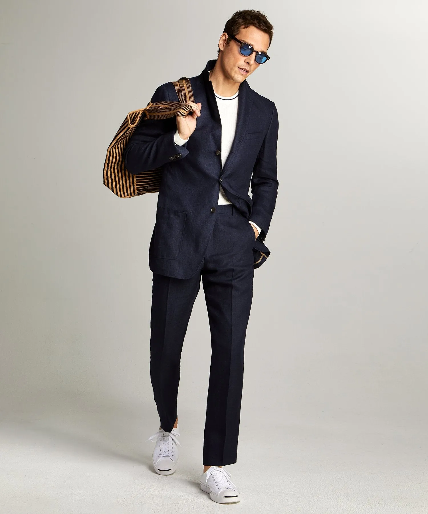 Linen Sack Suit Jacket in Indigo