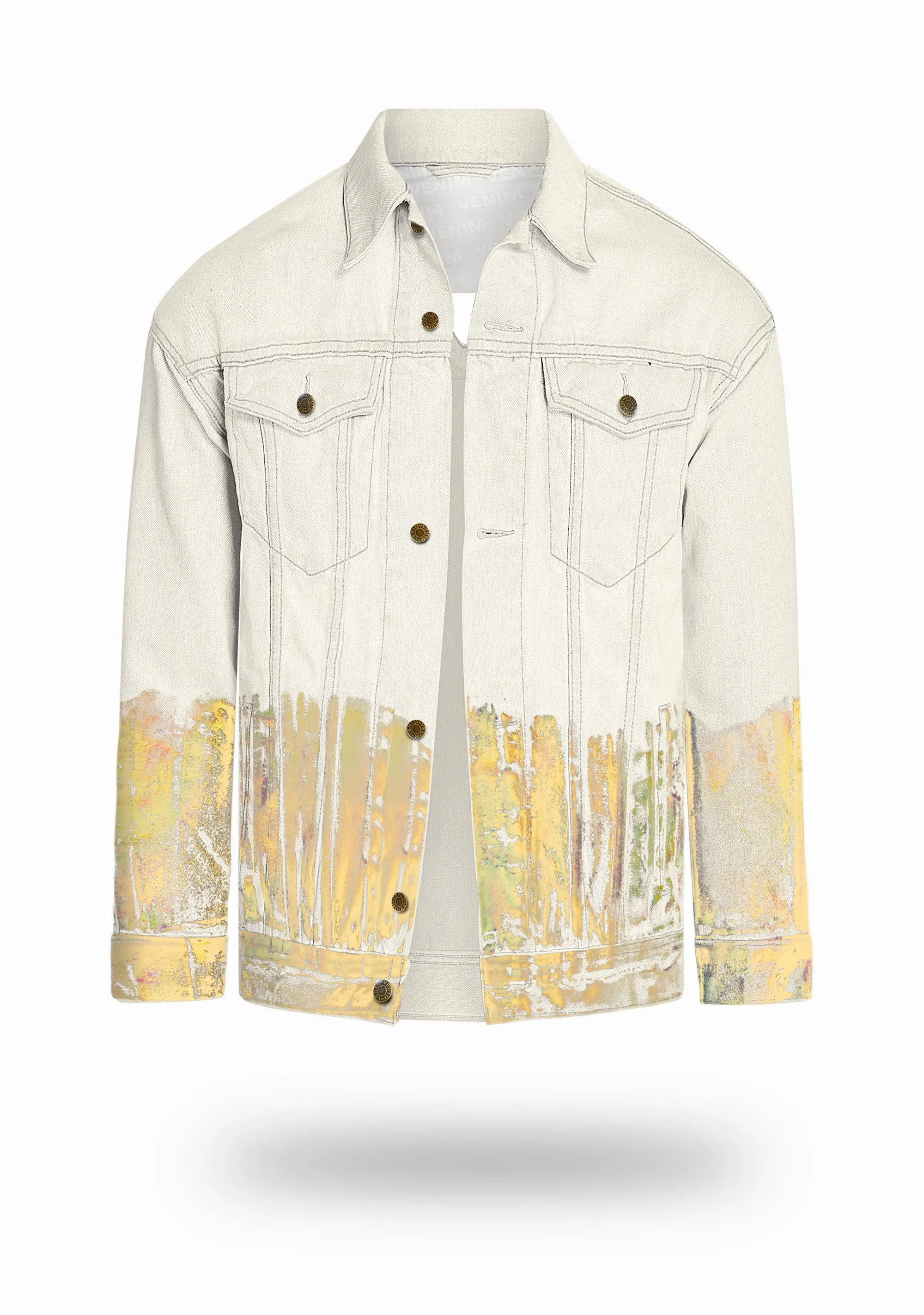 Longer Off-White Denim Jacket with Gold Holographic Foil