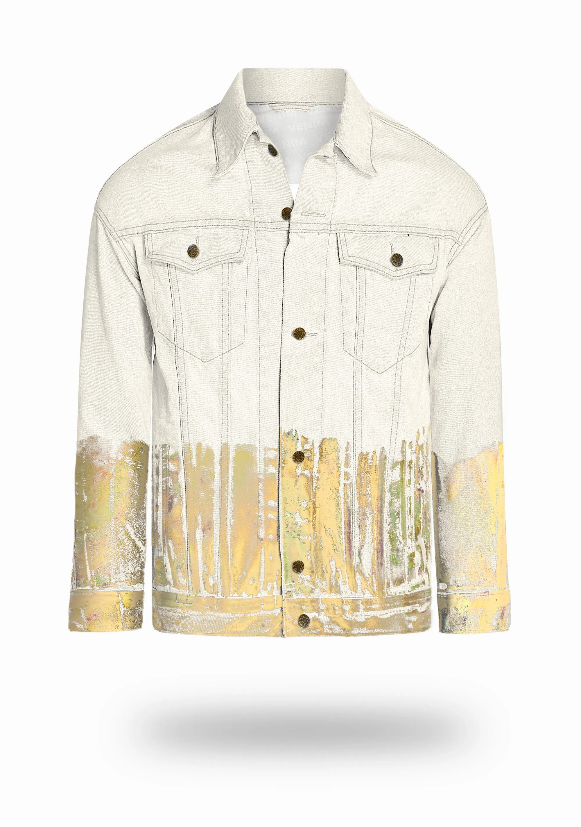 Longer Off-White Denim Jacket with Gold Holographic Foil