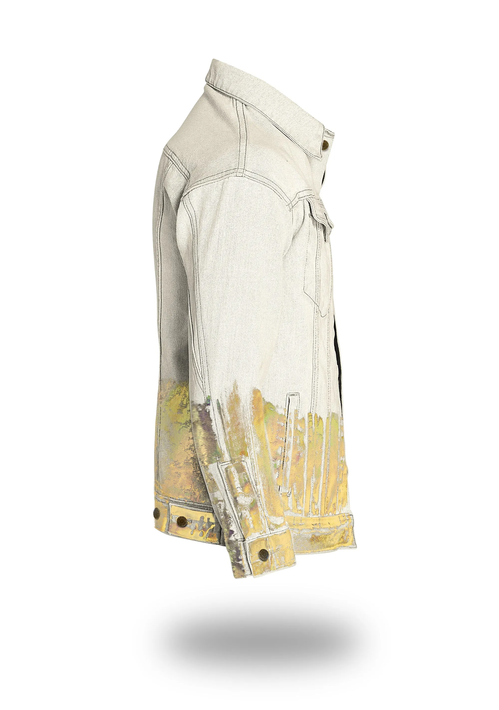 Longer Off-White Denim Jacket with Gold Holographic Foil