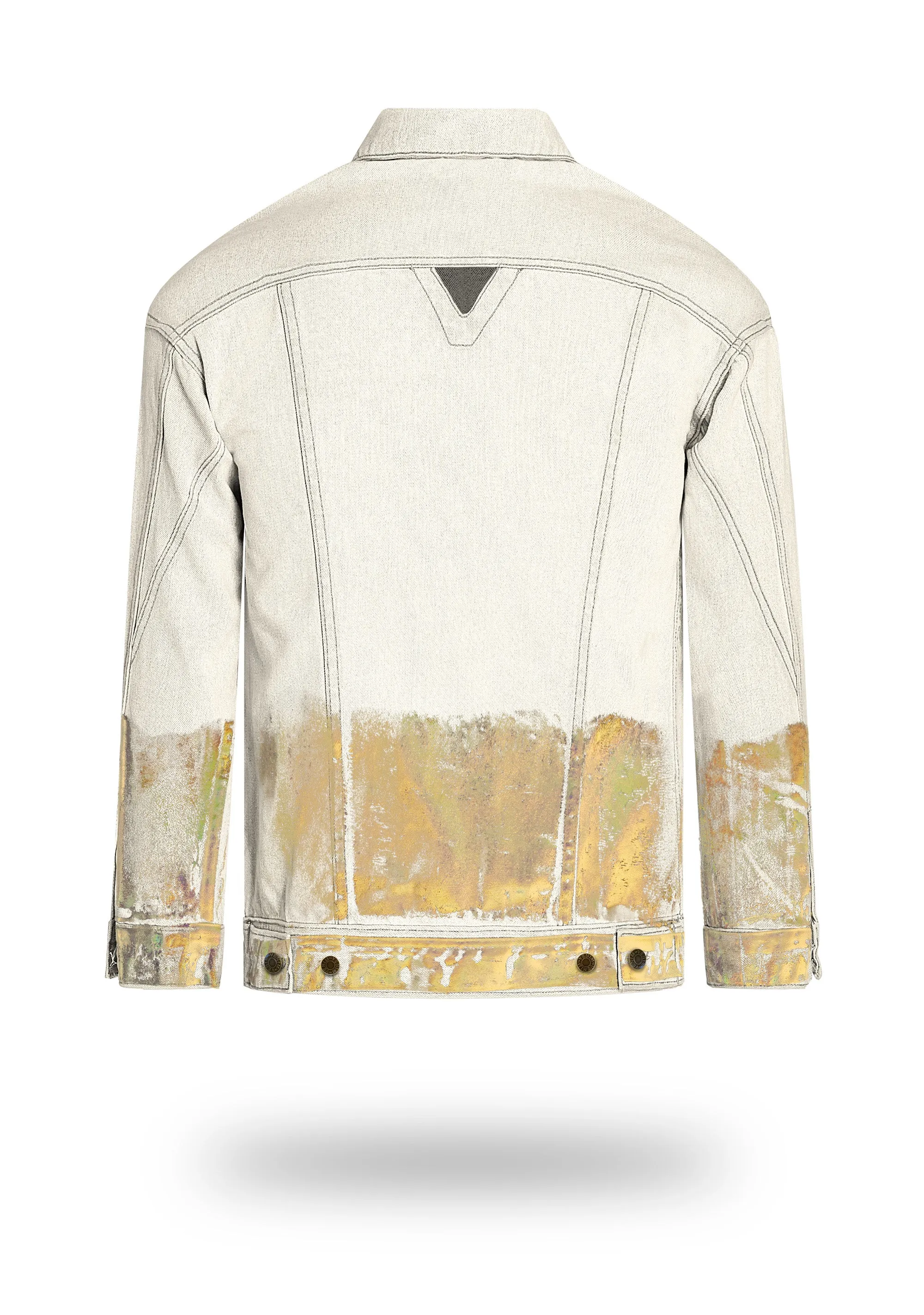 Longer Off-White Denim Jacket with Gold Holographic Foil