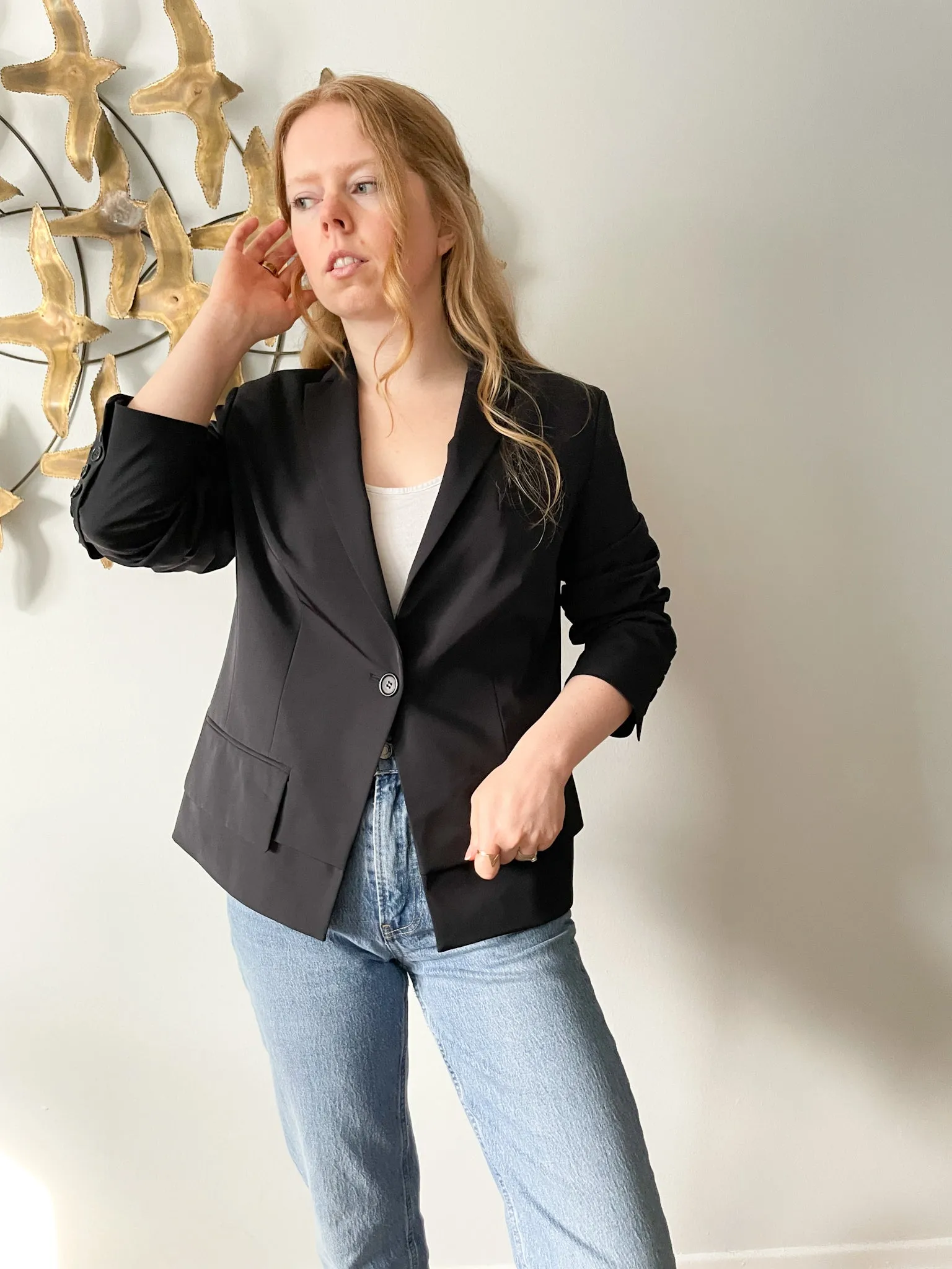 Marc Aurel Black Single Button Relaxed Blazer - Medium