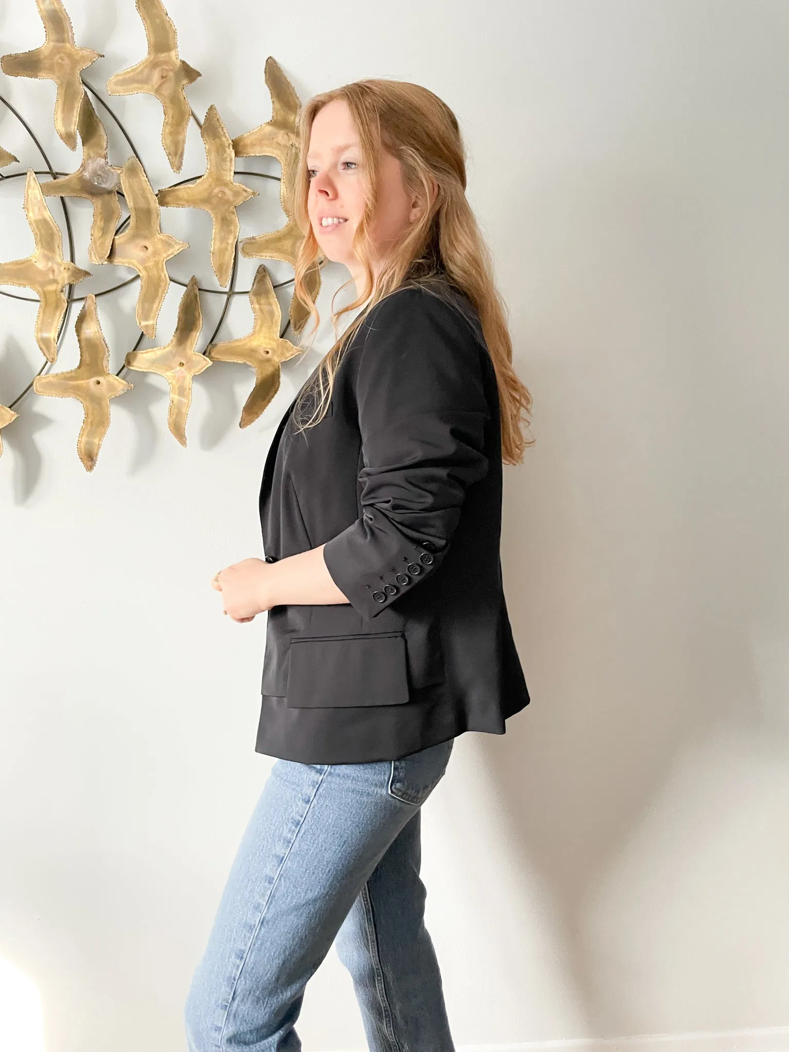 Marc Aurel Black Single Button Relaxed Blazer - Medium