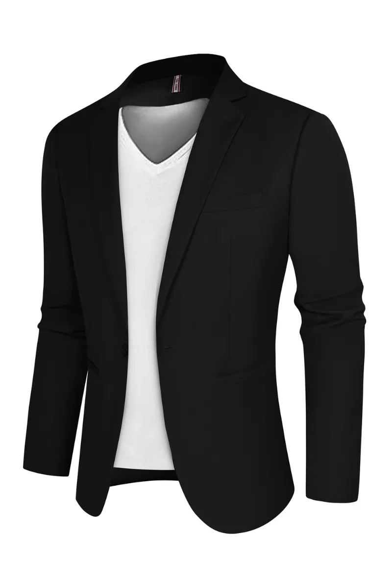 Men One-Button Blazer Coat Casual Notch Lapel Back Slit Suit Coat