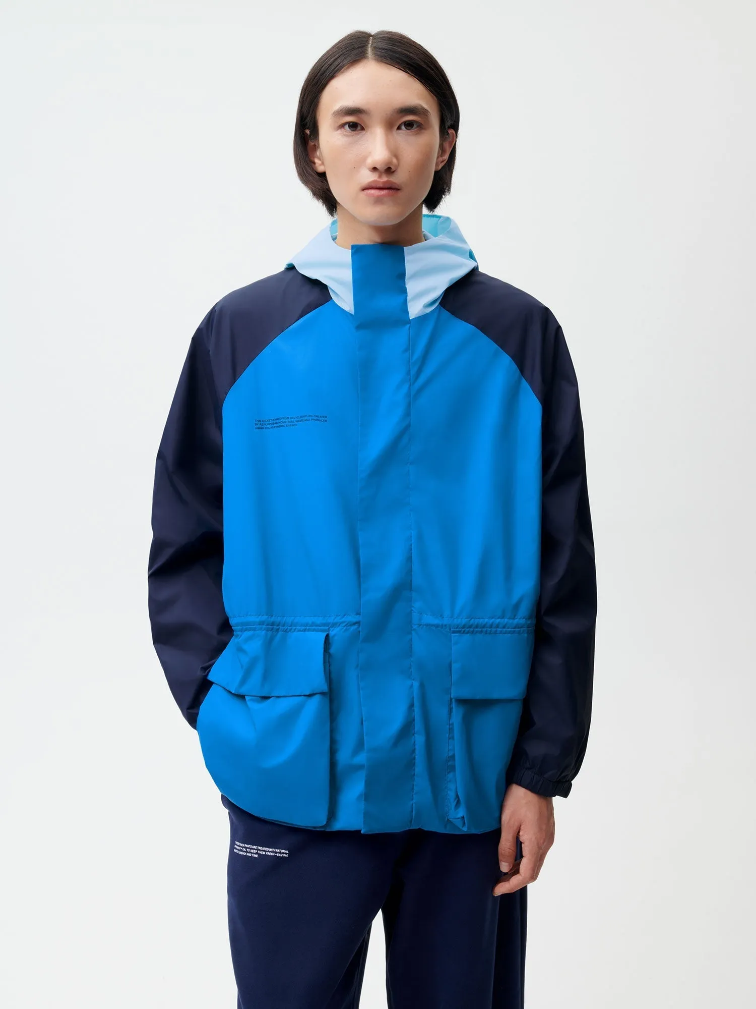 Mens Archive Recycled Nylon Color Block Jacket—cerulean blue