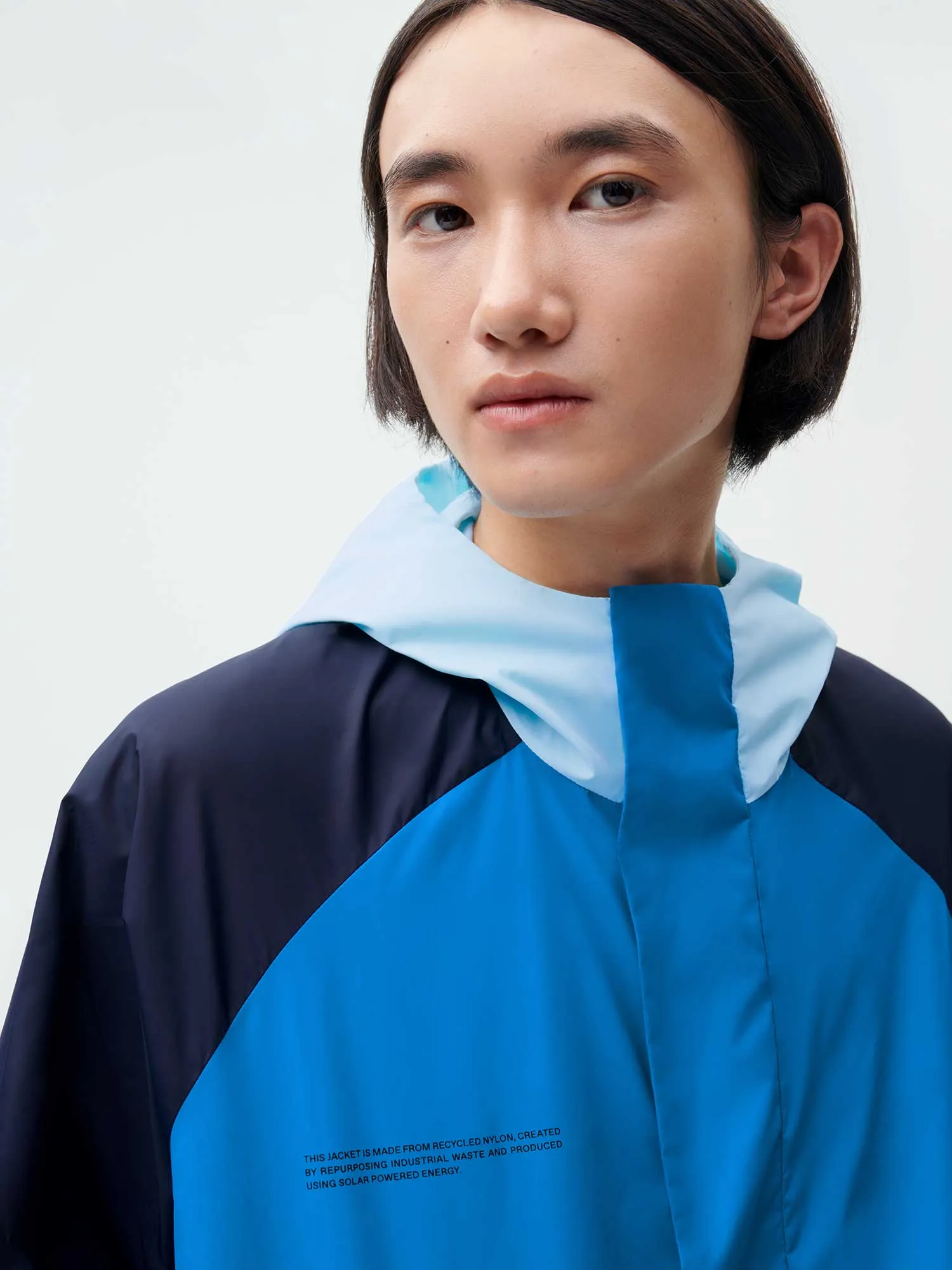 Mens Archive Recycled Nylon Color Block Jacket—cerulean blue