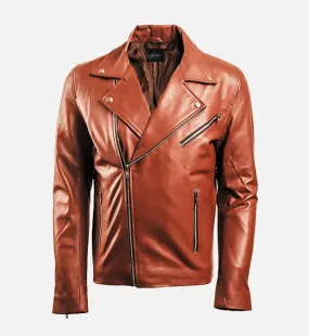 Men's Brown Leather Biker Jacket