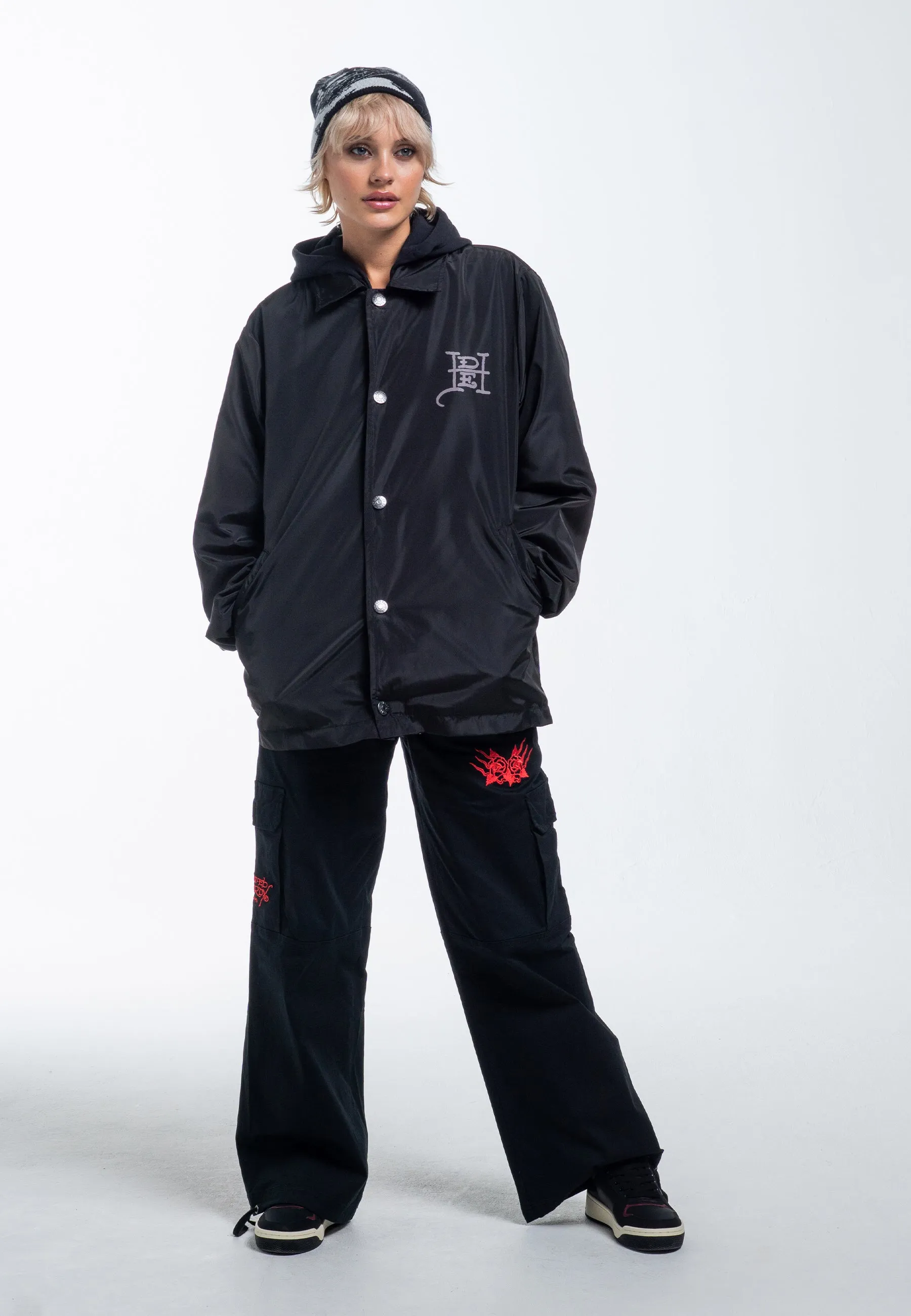 Mens Fireball Dragon Coach Jacket - Black