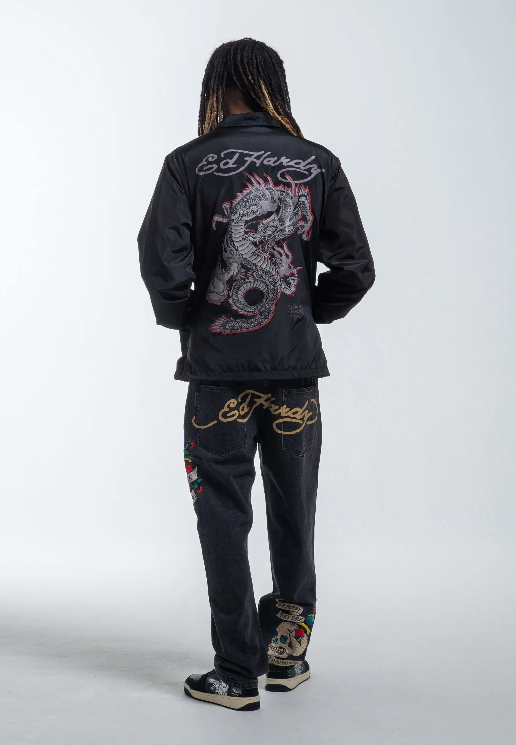 Mens Fireball Dragon Coach Jacket - Black