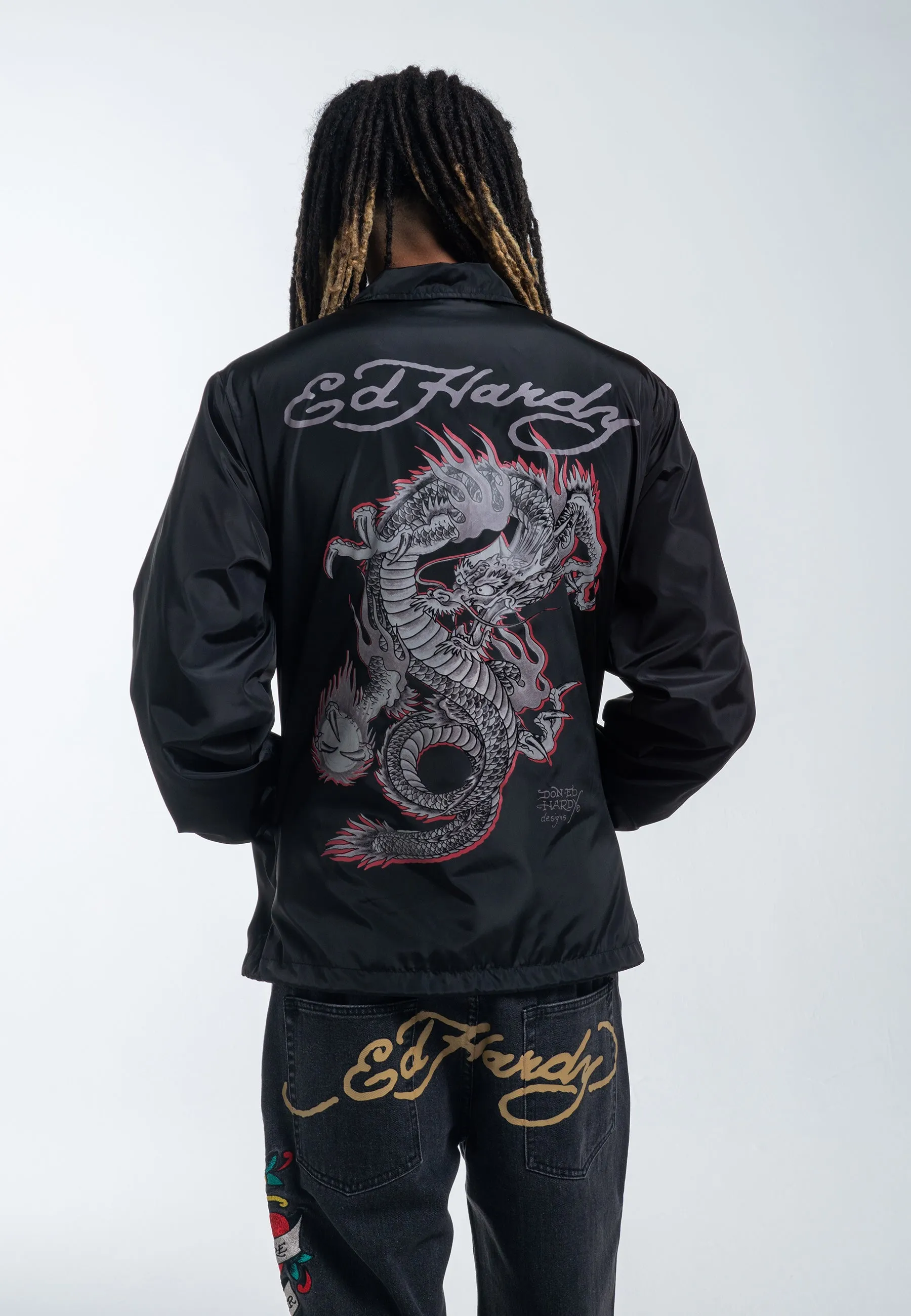 Mens Fireball Dragon Coach Jacket - Black