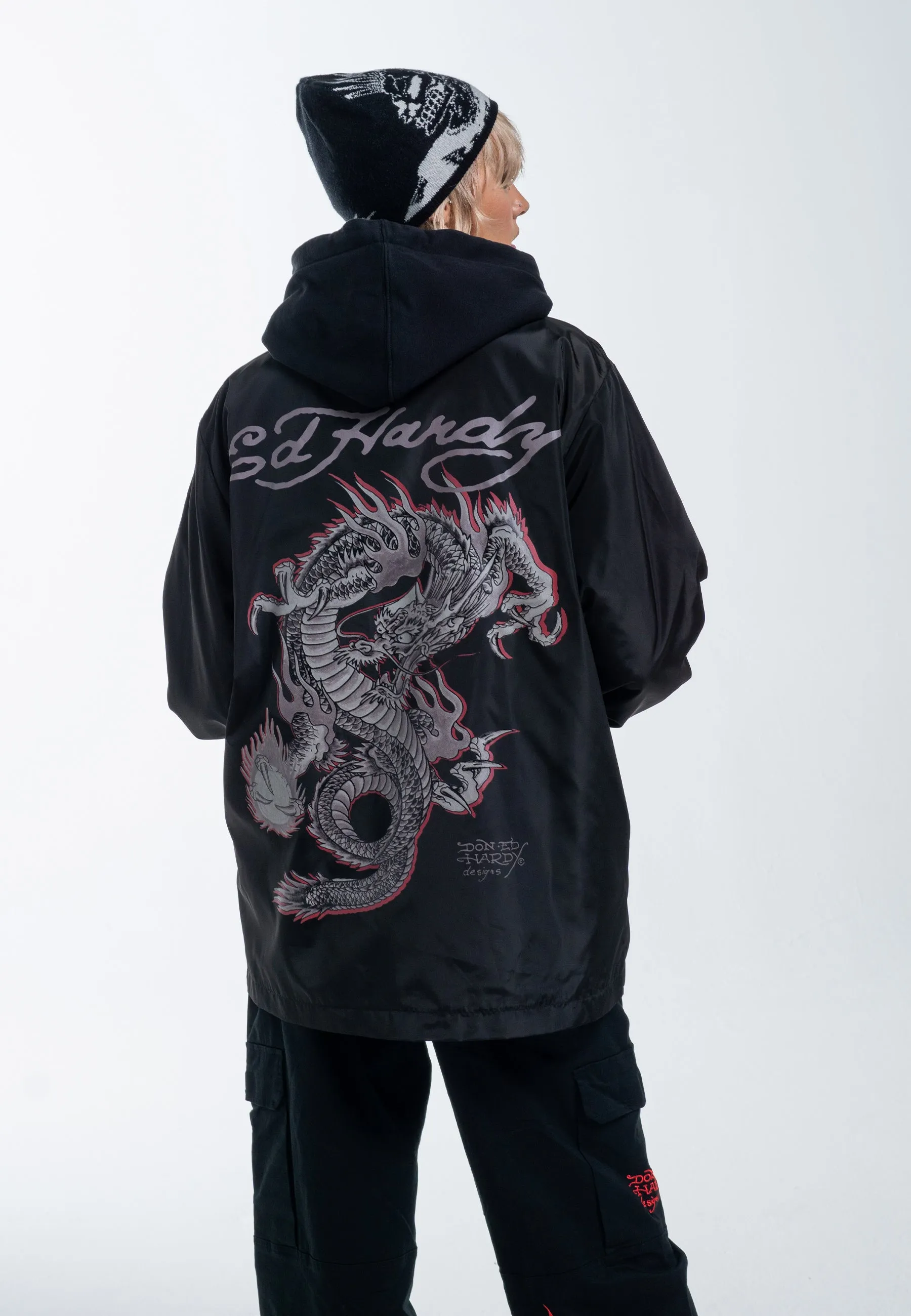 Mens Fireball Dragon Coach Jacket - Black