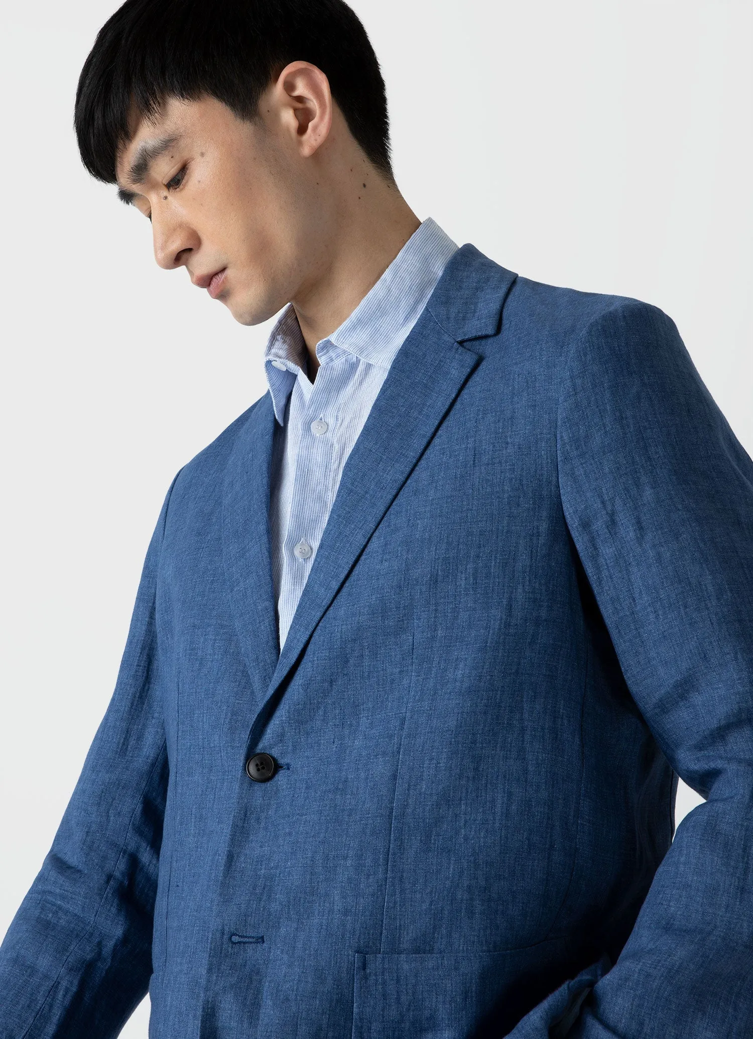 Men's Linen Blazer in Blue Melange