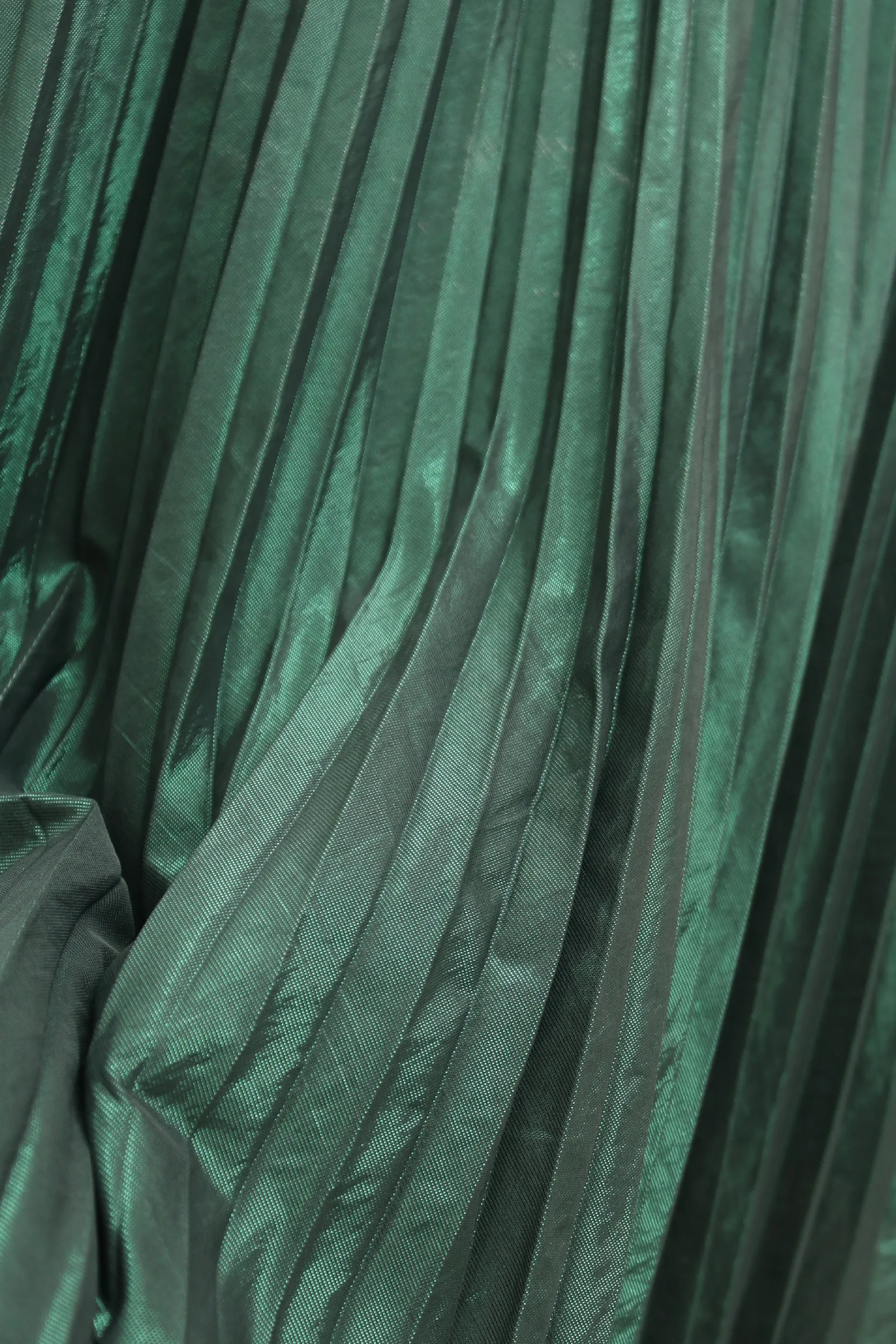 Metallic Pleated Emerald Midi Skirt