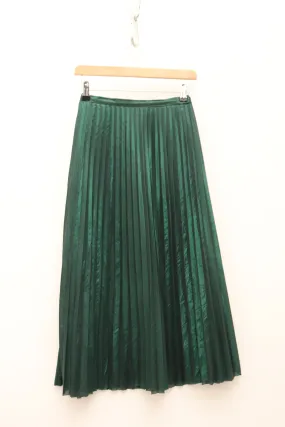 Metallic Pleated Emerald Midi Skirt