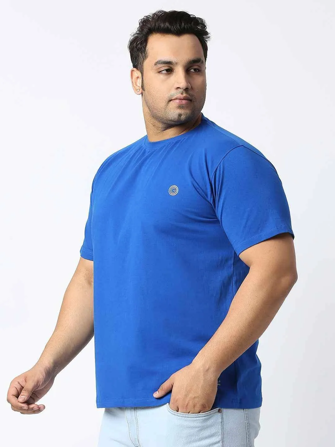 MIDNIGHT BLUE ROUND NECK COTTON LYCRA TSHIRT PLUS SIZE