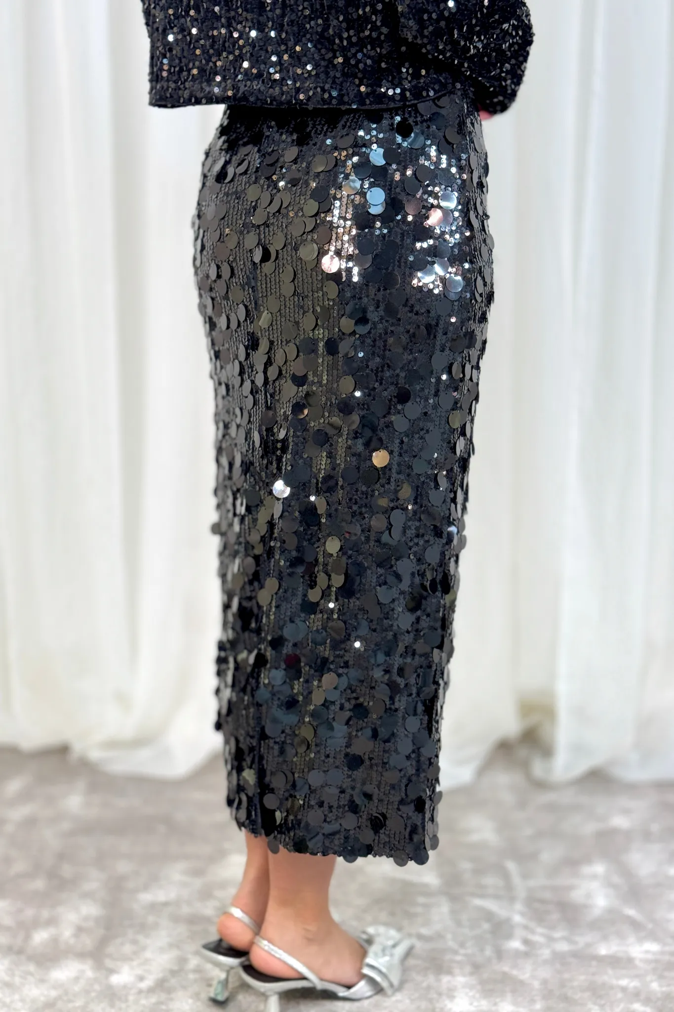 Millie Long Sequin Skirt In Black