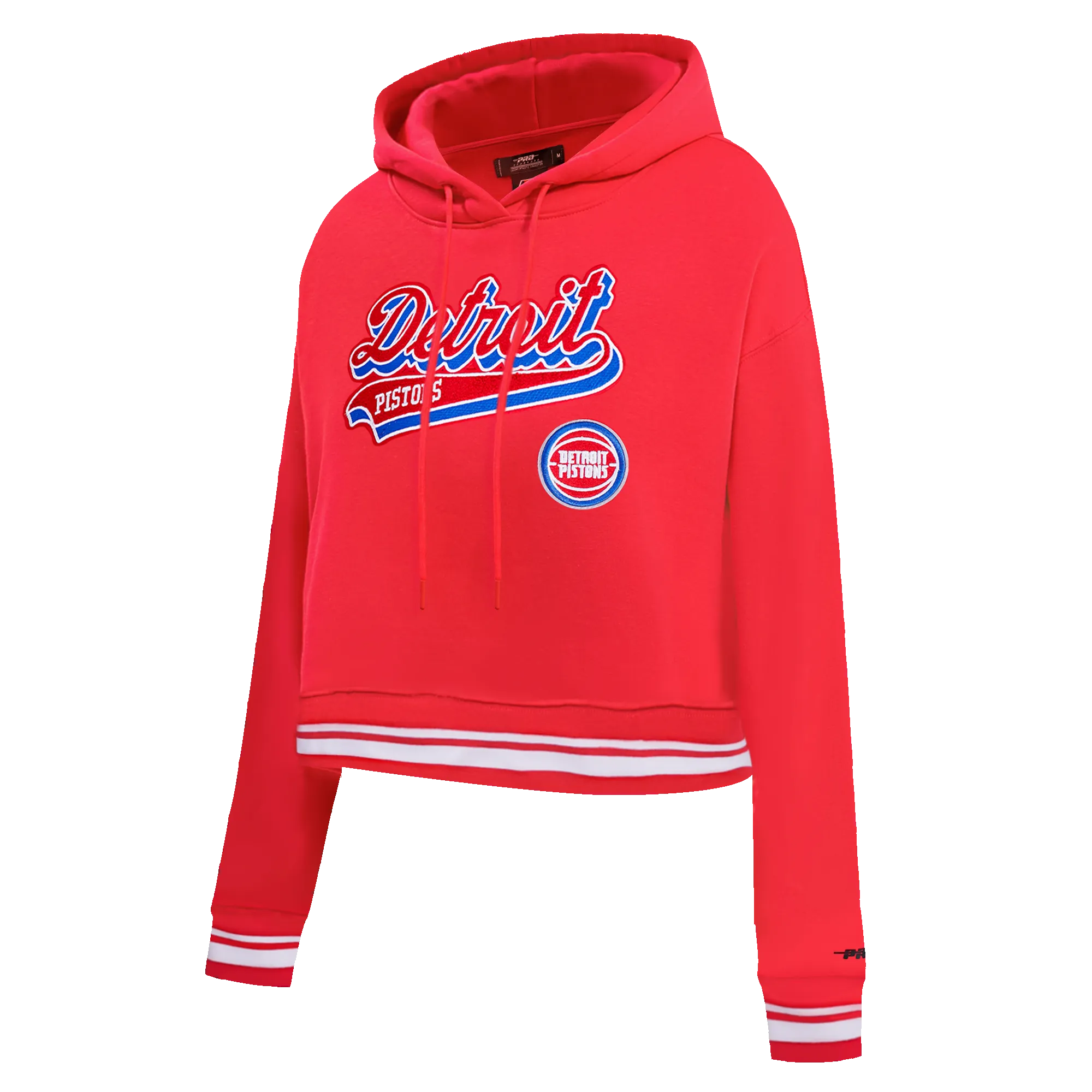 NBA DETROIT PISTONS SCRIPT TAIL WOMEN'S RIB FLC CROPPED PO HOODIE (RED)