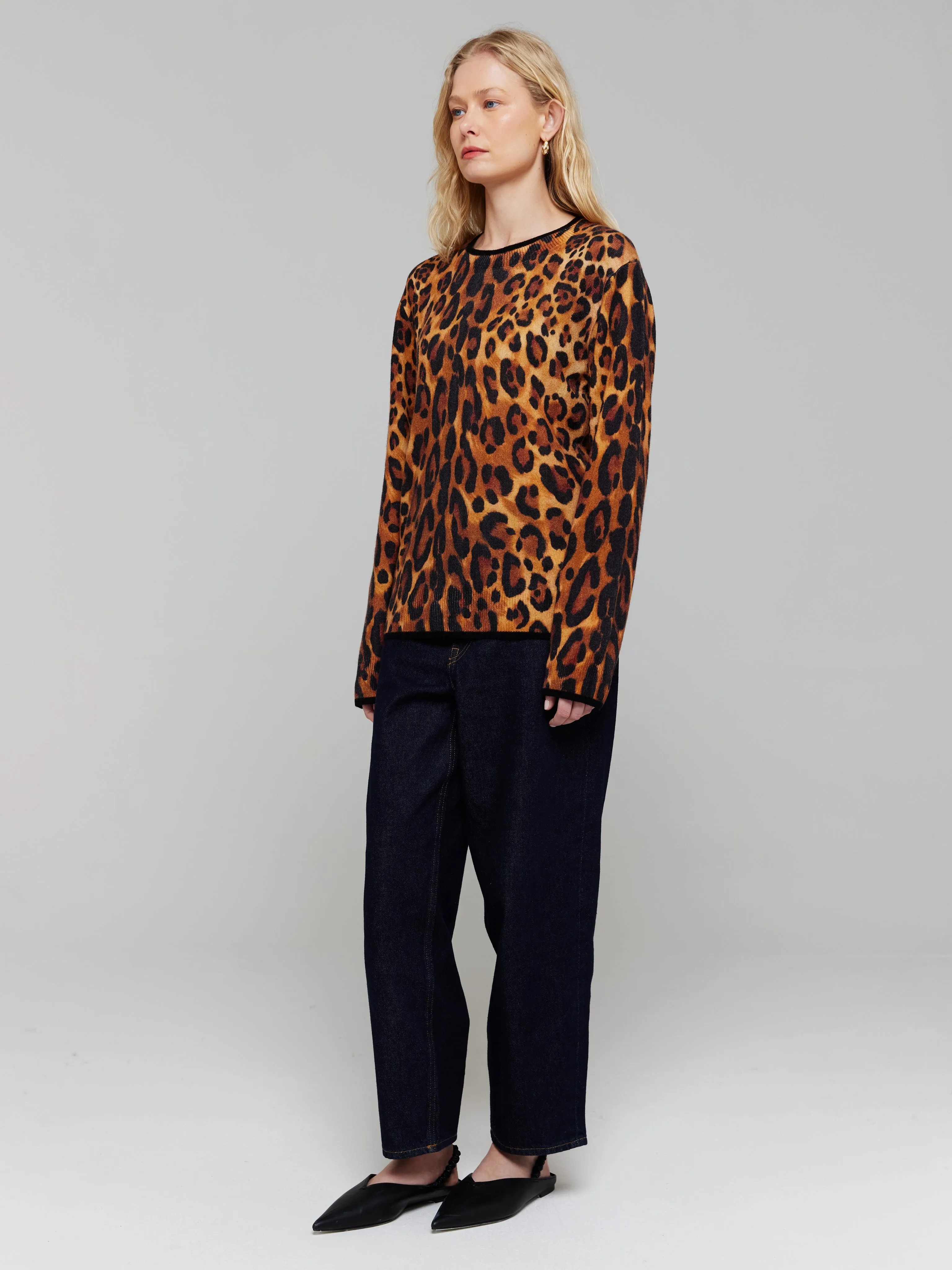 Patsy Leopard Cashmere Lightweight Crew