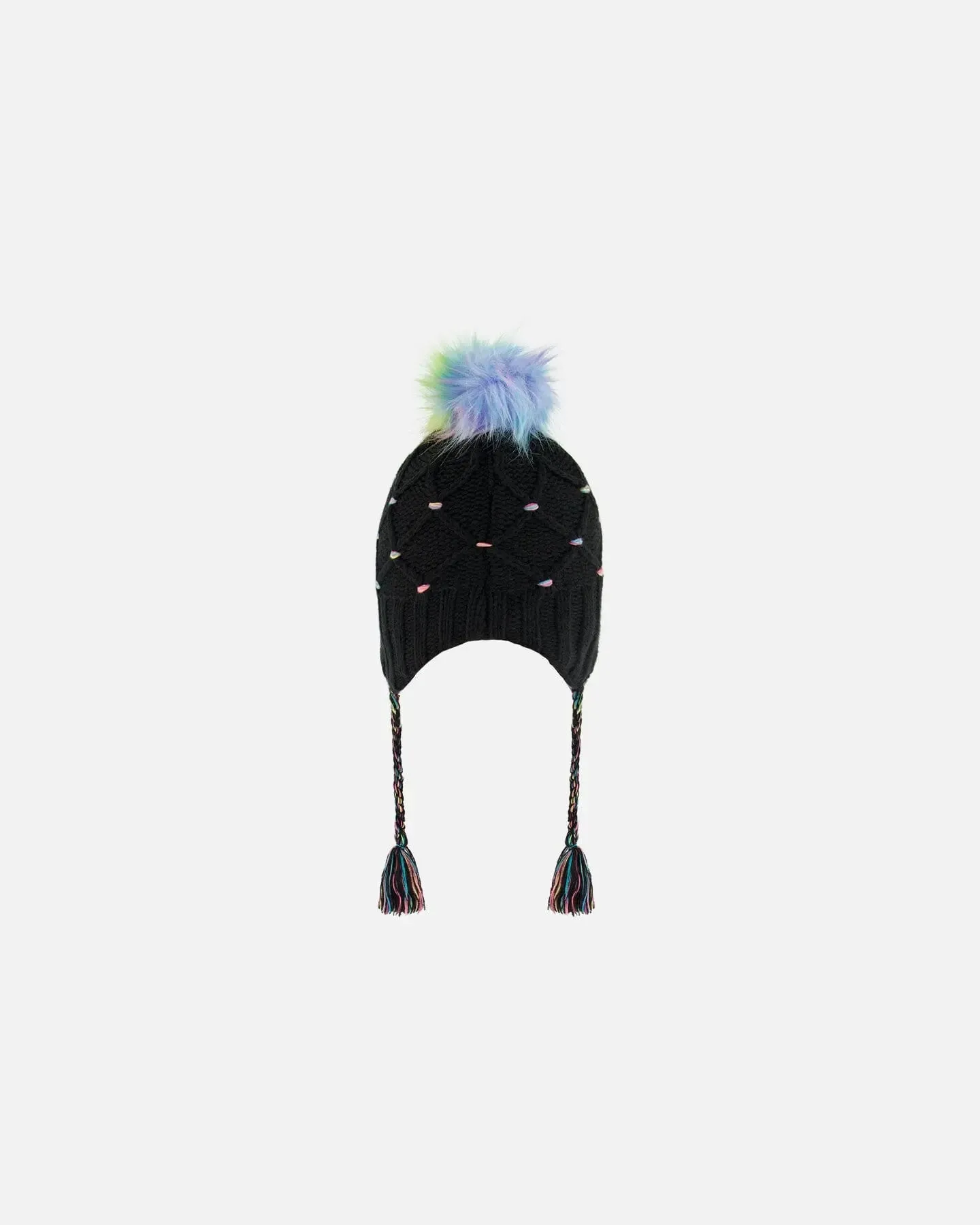 Peruvian Knit Hat Black With Multicolor Dots