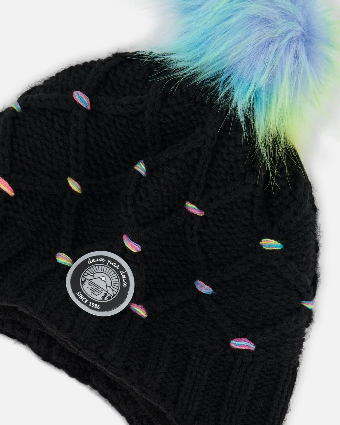 Peruvian Knit Hat Black With Multicolor Dots