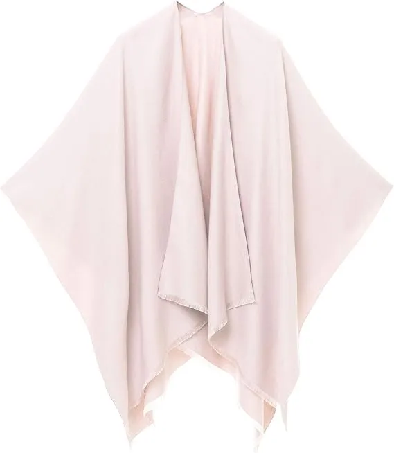 Pink-Beige Luxurious Knit Sweater Poncho Cardigan