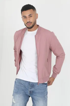 PINK SOLID ZIP UP BOMBER STYLE JACKET