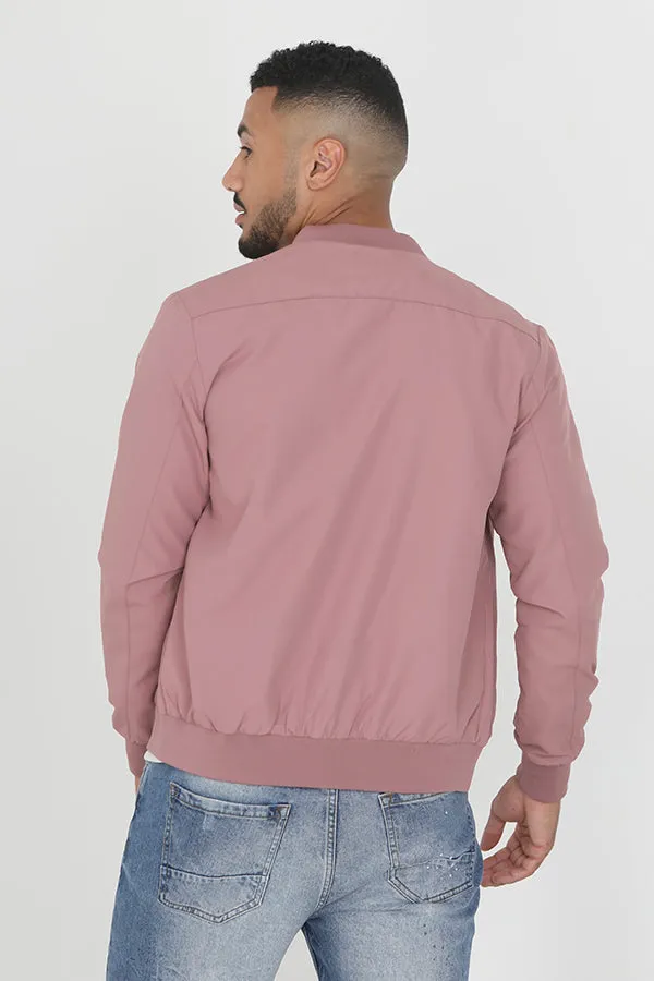 PINK SOLID ZIP UP BOMBER STYLE JACKET