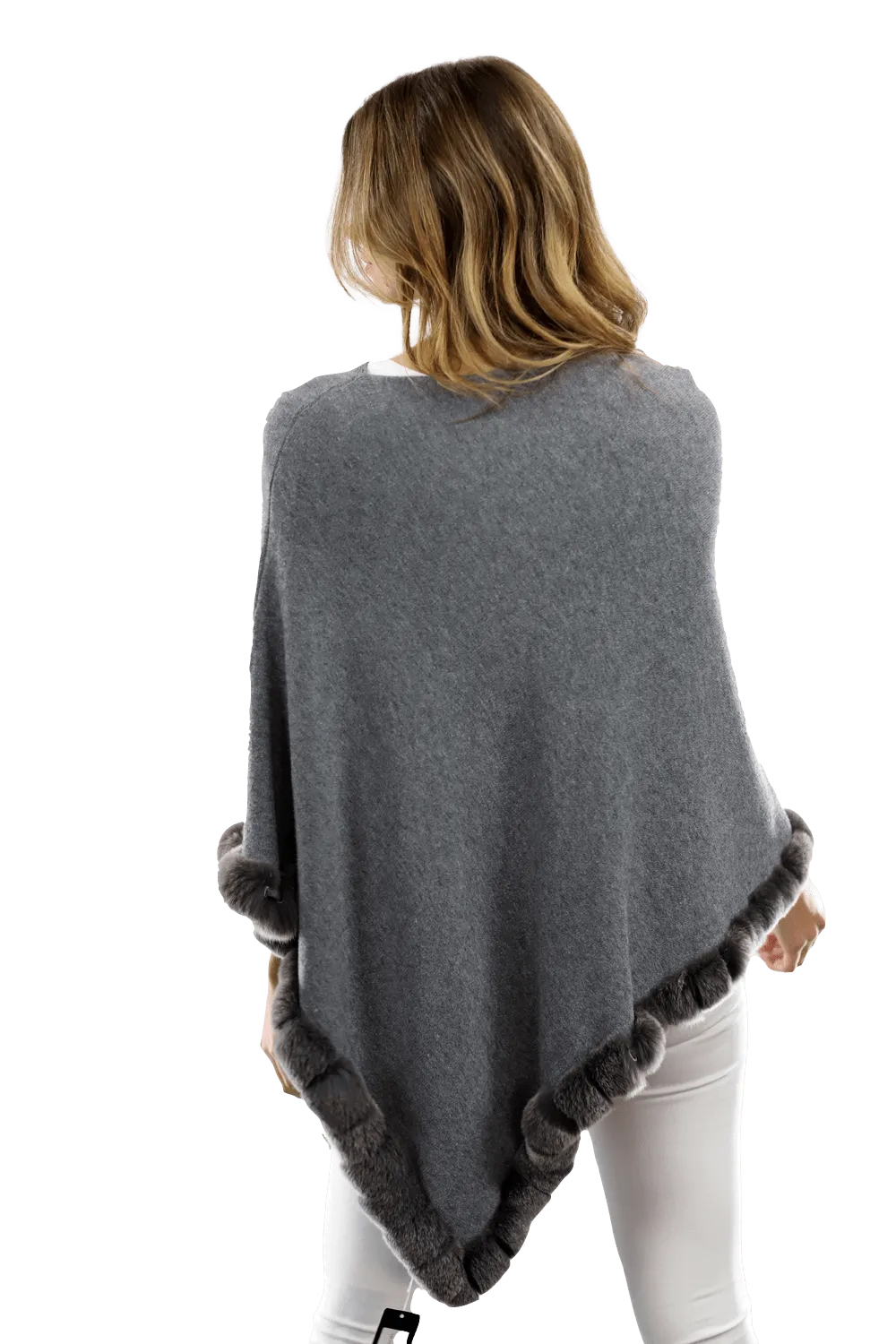 Poncho with Rex Rabbit Trim - Grey