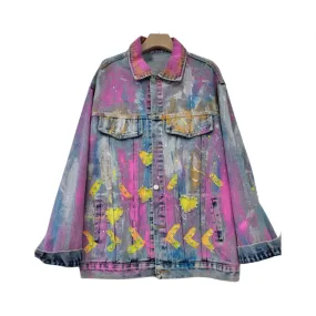 Pre Order:  Colorful Heart Shaped Graffiti Hand Drawn Denim Jacket