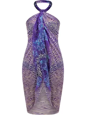 Purple Floral Animal Print Pareo Wrap Shawl