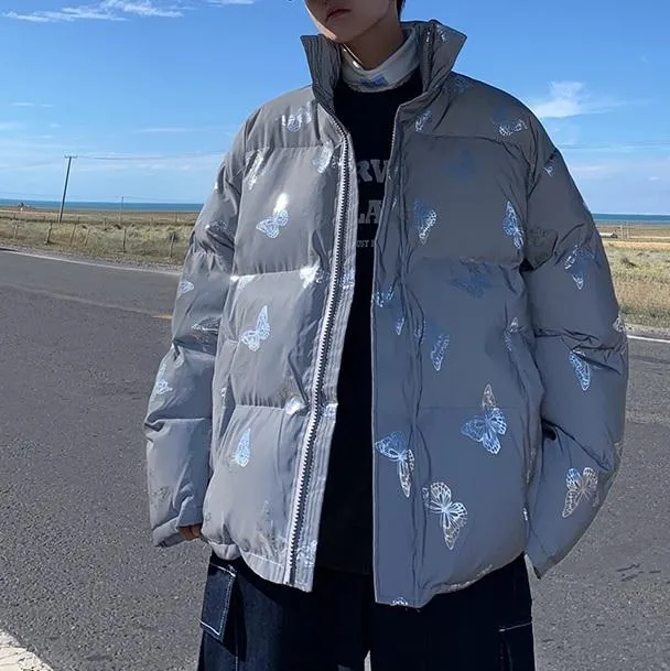 Reflective Holographic Butterfly Pattern Loose Jacket