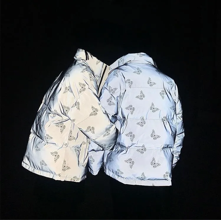 Reflective Holographic Butterfly Pattern Loose Jacket