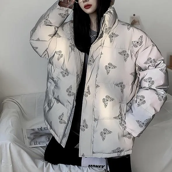 Reflective Holographic Butterfly Pattern Loose Jacket