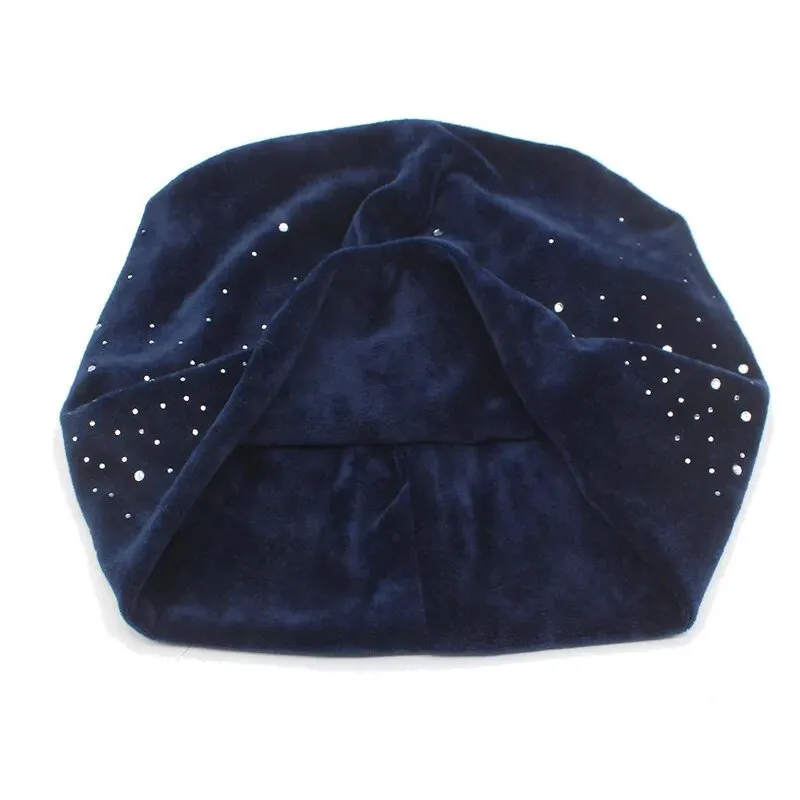 Rhinestone Beanie Velvet Soft