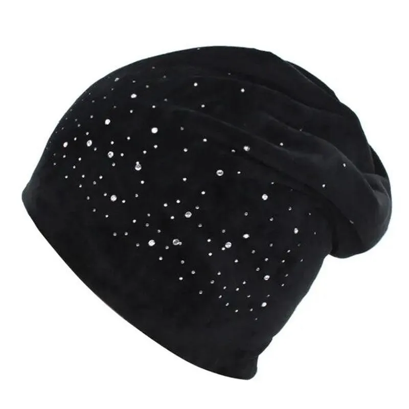 Rhinestone Beanie Velvet Soft