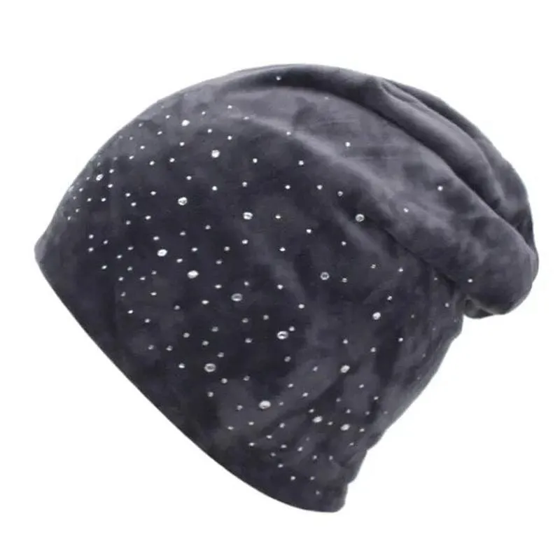 Rhinestone Beanie Velvet Soft