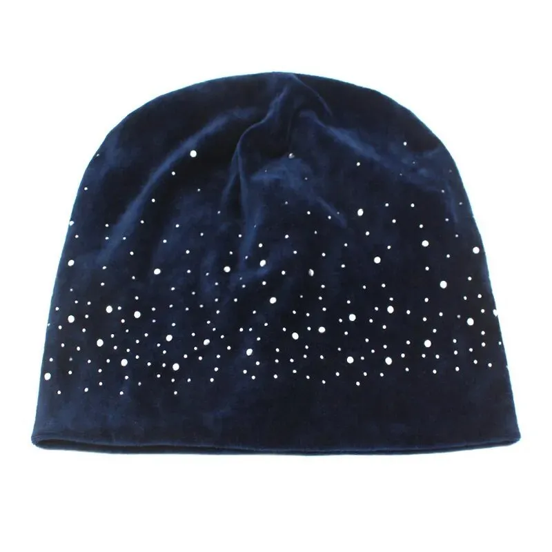 Rhinestone Beanie Velvet Soft