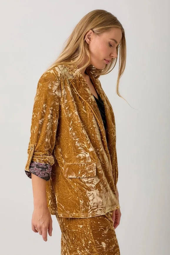 Rolled Sleeve Velvet Blazer Scotch Gold