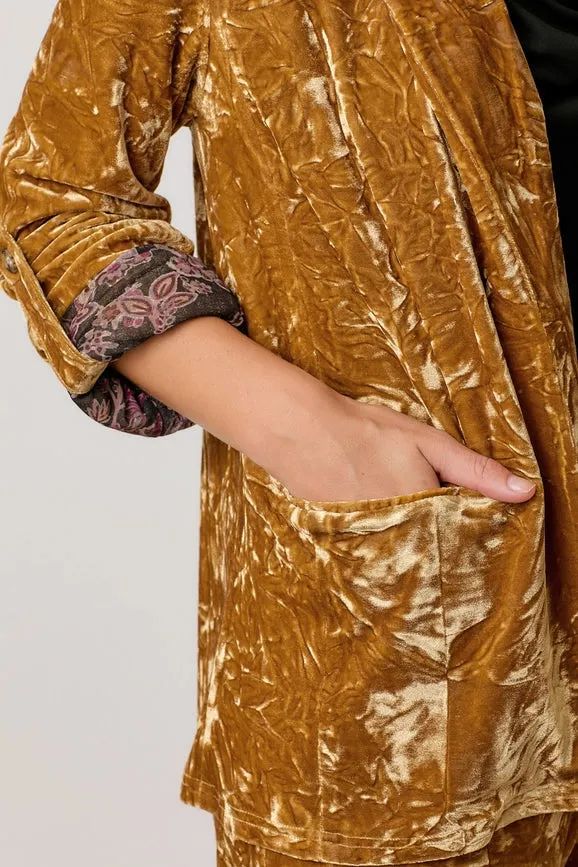 Rolled Sleeve Velvet Blazer Scotch Gold