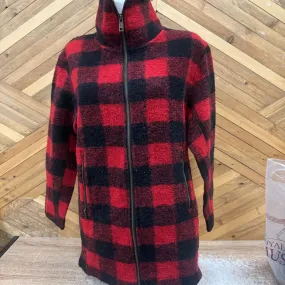 Roots Red and Black Plaid Fleece Zip-Up Jacket: red, black-unisex-XS