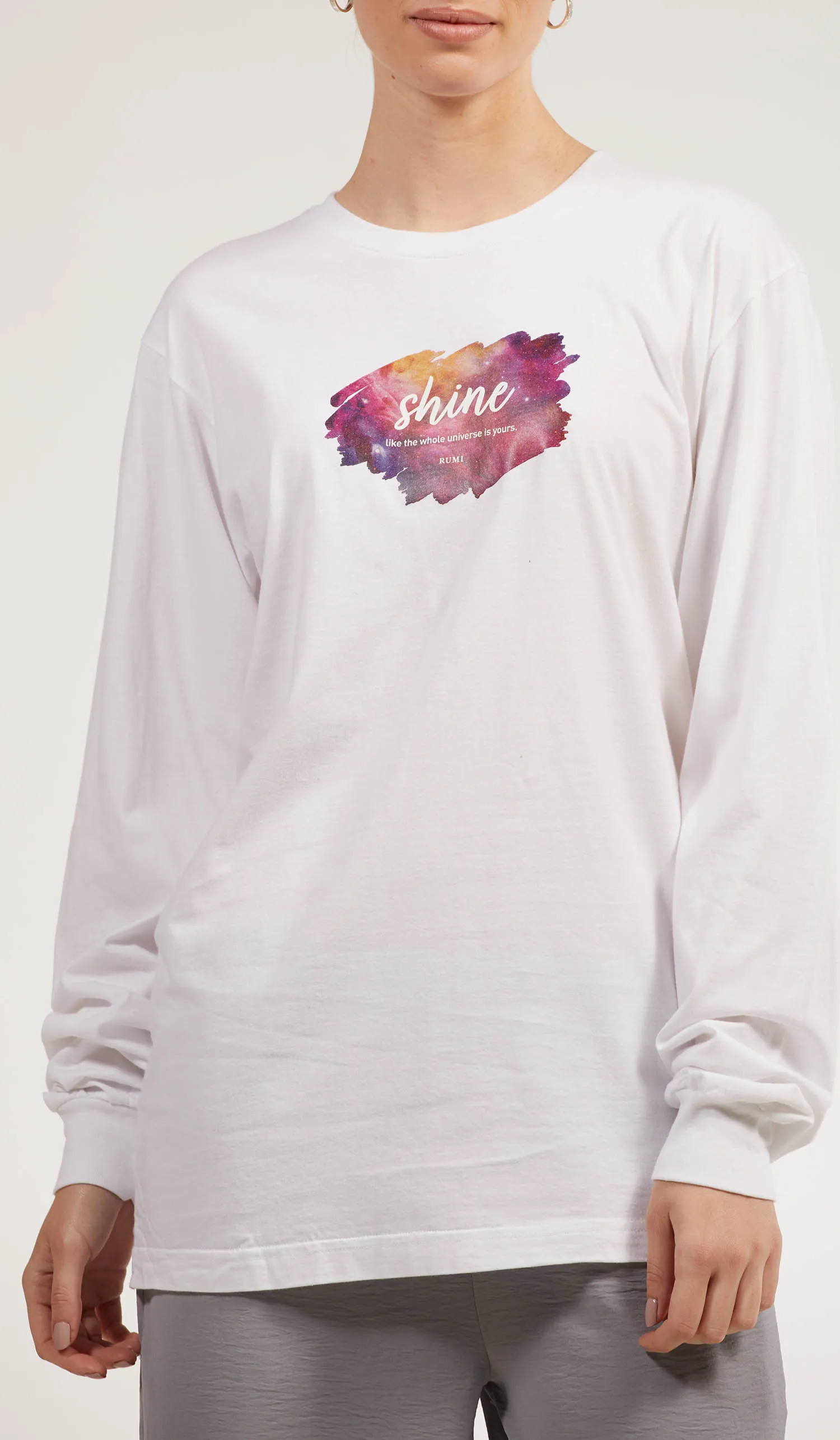 Rumi Quotes Fine Long Sleeve Womens T Shirt - Shine - White/ Multi