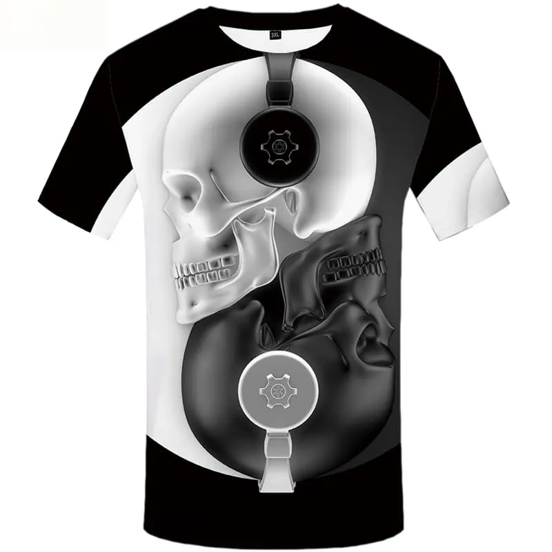 Skull T-shirt Men Yin Yang Shirt Print Music T-shirts Graphic Short Sleeve