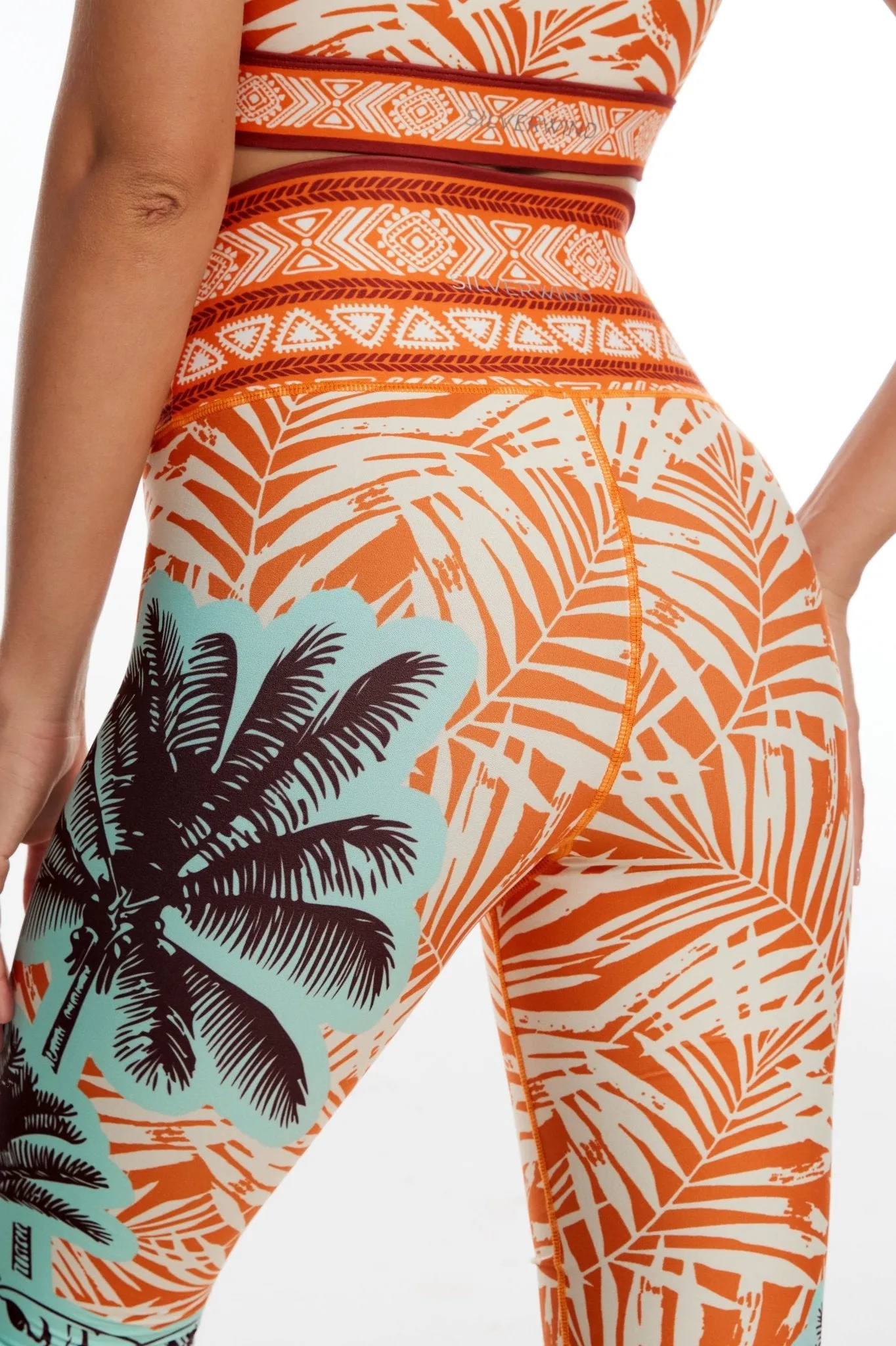 Sunset Palms High-waisted Leggings - Orange