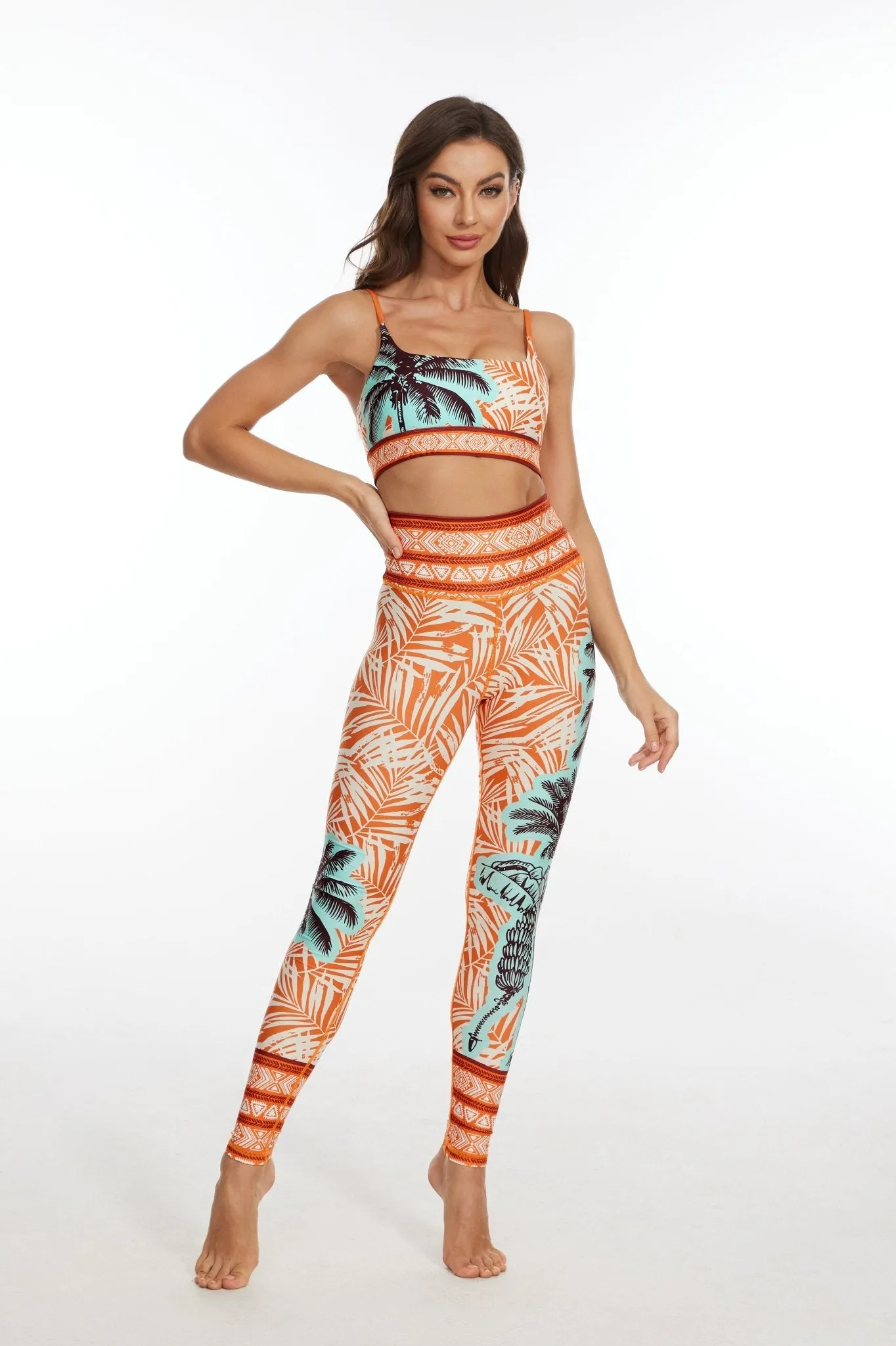 Sunset Palms High-waisted Leggings - Orange