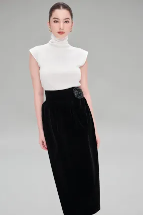 Sutton Pencil High Waist Velvet Midi Skirt