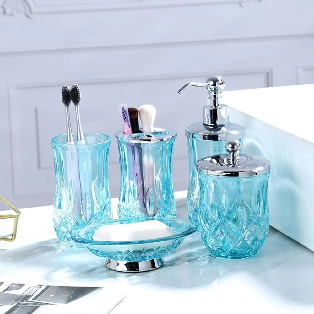 Teal Blue Glass Bathroom Accessory Set